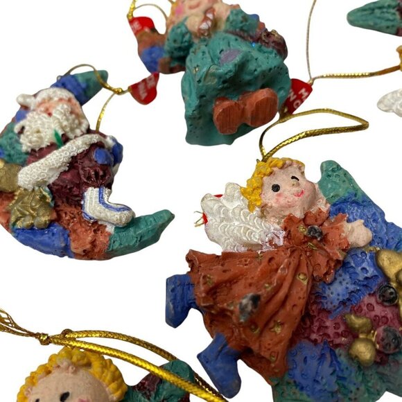 Santas and Angels on Stars and Moons Christmas Ornaments 6 Pieces 2.5" - Picture 10 of 10